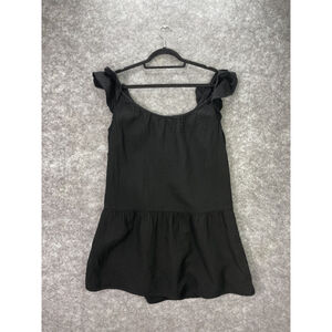 GAP Dress Womens Medium Tall MT Black Ruffle Sleeve Cotton Pockets Casual Summer